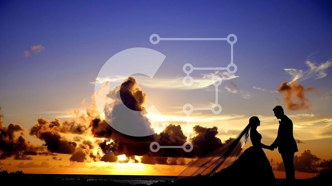 Intra Συλλεκτικό Ξύλινο Παζλ Plywood  4mm - Η νύφη και ο γαμπρός σκιαγραφούνται στο ηλιοβασίλεμα Σε Ξύλινο Κουτί - Διαστάσεις Puzzle: 10x10 cm – 25 κομμάτια