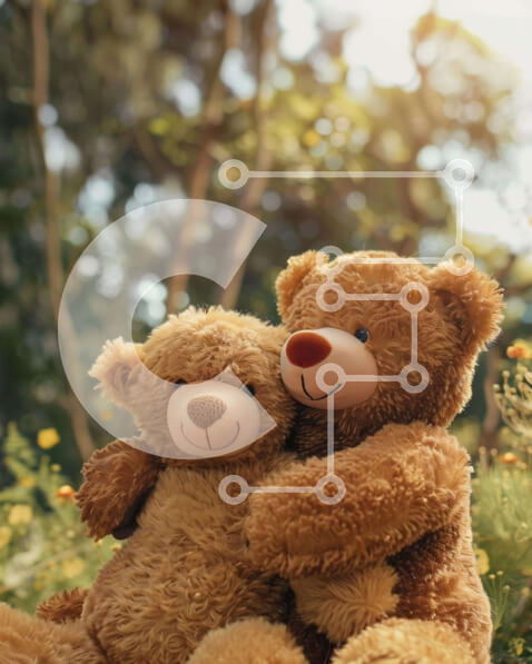 Intra Συλλεκτικό Ξύλινο Παζλ Plywood  4mm - Αρκουδάκια αγκαλιάζονται σε χορταριασμένο χωράφι με λουλούδια και δέντρα Σε Ξύλινο Κουτί - Διαστάσεις Puzzle: 10x10 cm – 25 κομμάτια