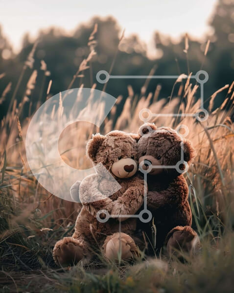 Intra Συλλεκτικό Ξύλινο Παζλ Plywood  4mm - Δύο καφέ αρκουδάκια που κουκουλώνονται σε ένα χωράφι με ψηλό γρασίδι Σε Ξύλινο Κουτί - Διαστάσεις: 10x10 cm – 25 κομμάτια