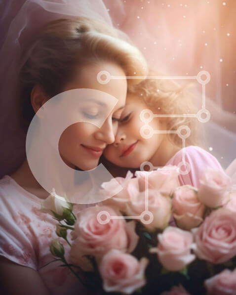 Intra Συλλεκτικό Ξύλινο Παζλ Plywood  4mm - Μητέρα και κόρη αγκαλιάζονται περιτριγυρισμένες από ροζ τριαντάφυλλα Σε Ξύλινο Κουτί - Διαστάσεις Puzzle: 10x10 cm – 25 κομμάτια