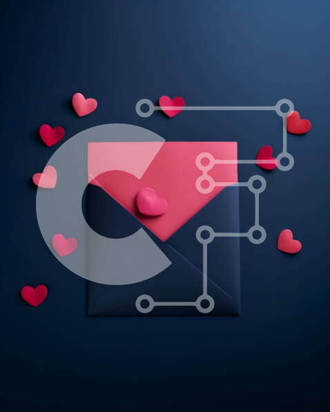 Intra Συλλεκτικό Ξύλινο Παζλ Plywood  4mm - Φάκελος του Αγίου Βαλεντίνου με διάσπαρτες κόκκινες καρδιές σε σκούρο μπλε φόντο Σε Ξύλινο Κουτί - Διαστάσεις: 10x10 cm – 25 κομμάτια