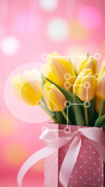 Σετ των 2 Intra Συλλεκτικό Ξύλινο Παζλ Plywood  4mm - Ροζ κουτί με κίτρινες τουλίπες και πουά Σε Ξύλινο Κουτί - Διαστάσεις: 10x10 cm – 25 κομμάτια