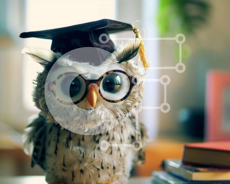 Intra Συλλεκτικό Ξύλινο Παζλ Plywood  4mm - Ακαδημαϊκή Κουκουβάγια με Καπάκι αποφοίτησης και βιβλία Σε Ξύλινο Κουτί - Διαστάσεις Puzzle: 10x10 cm – 25 κομμάτια