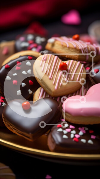 Intra Συλλεκτικό Ξύλινο Παζλ Plywood  4mm - Μπισκότα σε σχήμα καρδιάς και διάφορα γλυκά σε χρυσό πιάτο Σε Ξύλινο Κουτί - Διαστάσεις: 10x10 cm – 25 κομμάτια