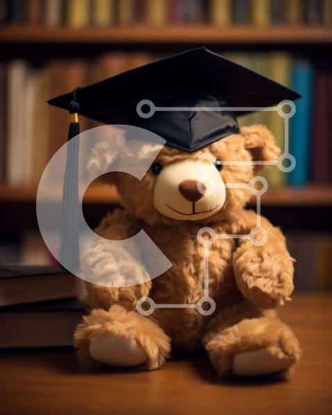 Intra Συλλεκτικό Ξύλινο Παζλ Plywood  4mm - Εορτασμός αποφοίτησης καφέ αρκουδάκι Σε Ξύλινο Κουτί - Διαστάσεις Puzzle: 10x10 cm – 25 κομμάτια