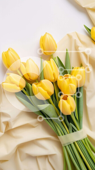 Σετ των 2 Intra Συλλεκτικό Ξύλινο Παζλ Plywood  4mm - Μπουκέτο με κίτρινες τουλίπες σε μπεζ ύφασμα Σε Ξύλινο Κουτί - Διαστάσεις: 10x10 cm – 25 κομμάτια