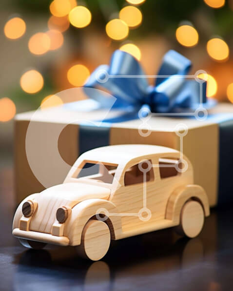 Intra Συλλεκτικό Ξύλινο Παζλ Plywood  4mm - Ξύλινο αυτοκίνητο παιχνιδιών και ανοιχτό μπλε κουτί δώρου Σε Ξύλινο Κουτί - Διαστάσεις: 10x10 cm – 25 κομμάτια