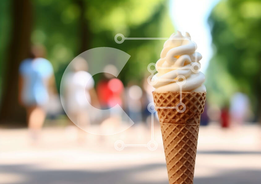 Σετ των 2 Intra Συλλεκτικό Ξύλινο Παζλ Plywood  4mm - Άτομο που κρατά χωνάκι παγωτού στην πολυσύχναστη οδό Σε Ξύλινο Κουτί - Διαστάσεις: 10x10 cm – 25 κομμάτια