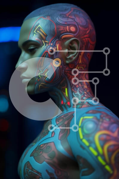 Intra Συλλεκτικό Ξύλινο Παζλ Plywood  4mm - Άνδρας με περίτεχνα ζωγραφισμένο σώμα και τατουάζ Σε Ξύλινο Κουτί - Διαστάσεις Puzzle: 10x10 cm – 25 κομμάτια