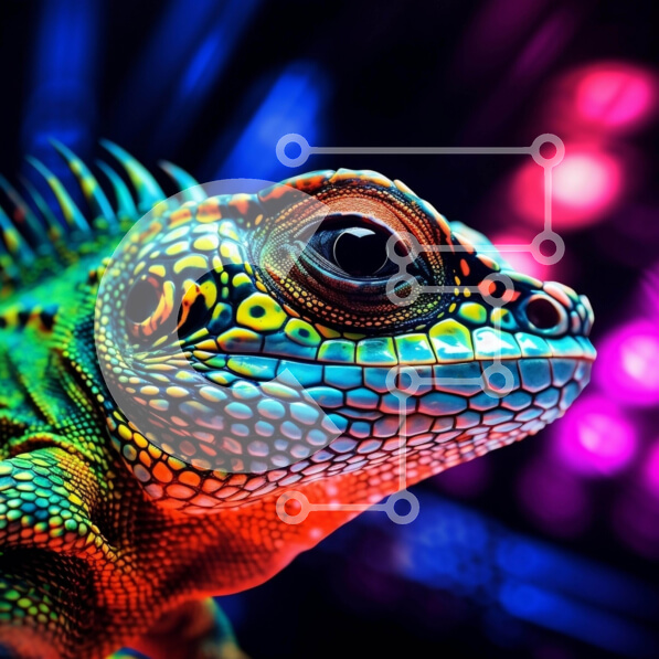 Intra Συλλεκτικό Ξύλινο Παζλ Plywood  4mm - Πολύχρωμο ιγκουάνα με λαμπερά φώτα Σε Ξύλινο Κουτί - Διαστάσεις: 10x10 cm – 25 κομμάτια