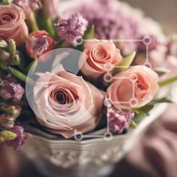 Intra Συλλεκτικό Ξύλινο Παζλ Plywood  4mm - Ροζ τριαντάφυλλα και άλλα λουλούδια σε λευκό βάζο στο τραπέζι Σε Ξύλινο Κουτί - Διαστάσεις: 10x10 cm – 25 κομμάτια