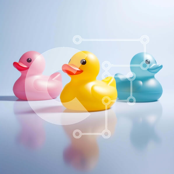 Intra Συλλεκτικό Ξύλινο Παζλ Plywood  4mm - Πολύχρωμες λαστιχένιες πάπιες σε ανακλαστική επιφάνεια Σε Ξύλινο Κουτί - Διαστάσεις: 10x10 cm – 25 κομμάτια