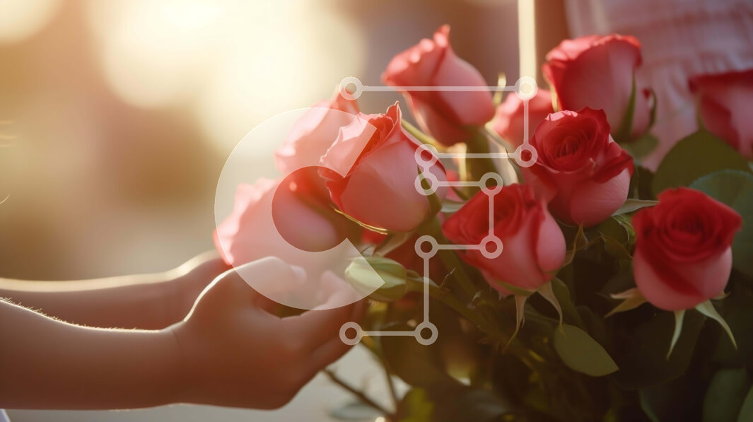 Intra Συλλεκτικό Ξύλινο Παζλ Plywood  4mm - Νεαρό κορίτσι που κρατά ένα μπουκέτο με κόκκινα τριαντάφυλλα Σε Ξύλινο Κουτί - Διαστάσεις Puzzle: 10x10 cm – 25 κομμάτια