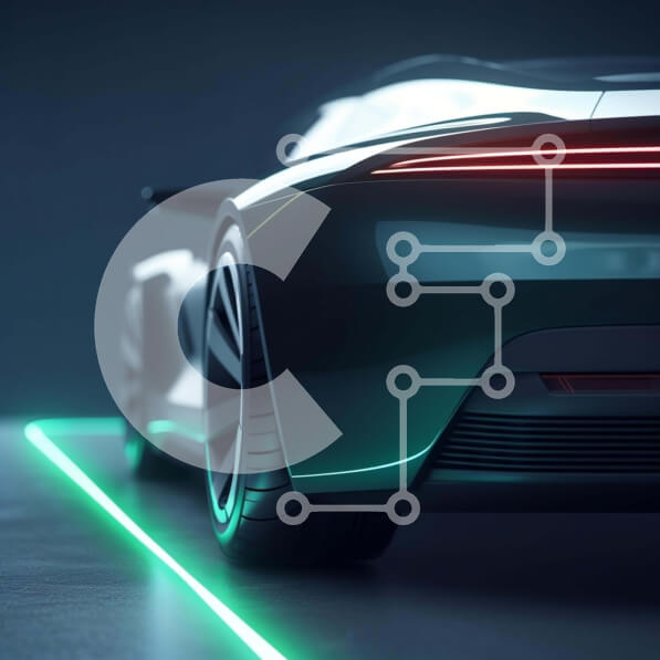 Intra Συλλεκτικό Ξύλινο Παζλ Plywood  4mm - Φουτουριστικό σπορ αυτοκίνητο σε κίνηση με πράσινα φώτα νέον Σε Ξύλινο Κουτί - Διαστάσεις Puzzle: 10x10 cm – 25 κομμάτια