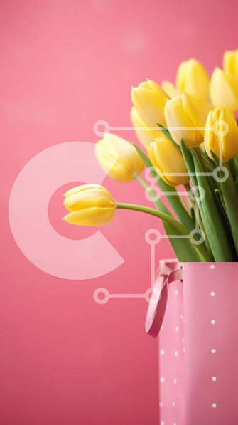 Σετ των 2 Intra Συλλεκτικό Ξύλινο Παζλ Plywood  4mm - Ροζ τσάντα με κίτρινες τουλίπες και λευκές ορτανσίες Σε Ξύλινο Κουτί - Διαστάσεις: 10x10 cm – 25 κομμάτια