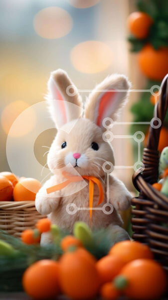 Σετ των 2 Intra Συλλεκτικό Ξύλινο Παζλ Plywood  4mm - Κουνελάκι γεμιστό με καλάθι με φρούτα Σε Ξύλινο Κουτί - Διαστάσεις: 10x10 cm – 25 κομμάτια