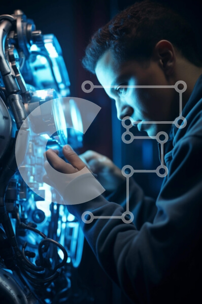 Intra Συλλεκτικό Ξύλινο Παζλ Plywood  4mm - Νεαρός άνδρας που εργάζεται στην ηλεκτρονική συσκευή Σε Ξύλινο Κουτί - Διαστάσεις Puzzle: 10x10 cm – 25 κομμάτια