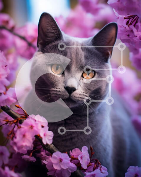 Σετ των 2 Intra Συλλεκτικό Ξύλινο Παζλ Plywood  4mm - Γκρίζα γάτα με ροζ άνθη Σε Ξύλινο Κουτί - Διαστάσεις: 10x10 cm – 25 κομμάτια