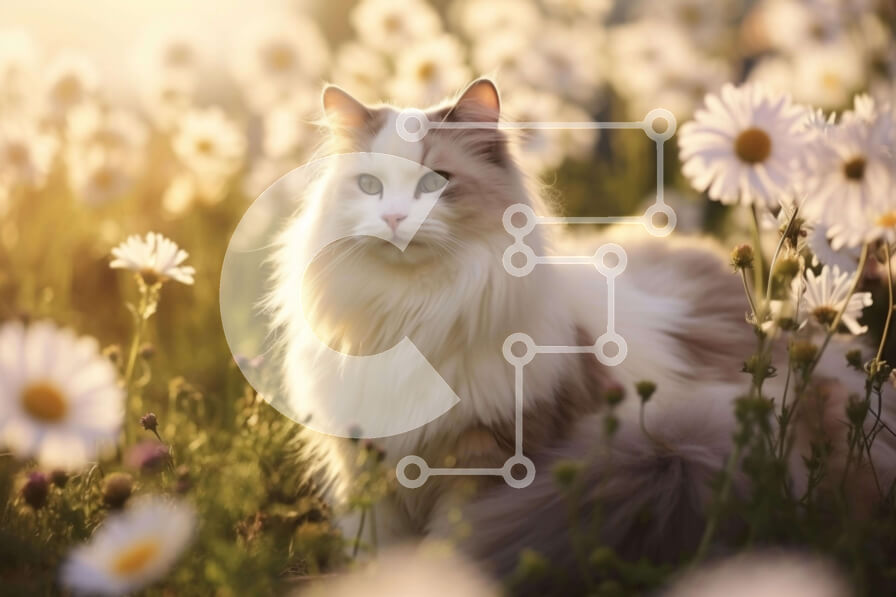 Σετ των 2 Intra Συλλεκτικό Ξύλινο Παζλ Plywood  4mm - Λευκή και αφράτη γάτα στο χωράφι των μαργαριτών Σε Ξύλινο Κουτί - Διαστάσεις: 10x10 cm – 25 κομμάτια