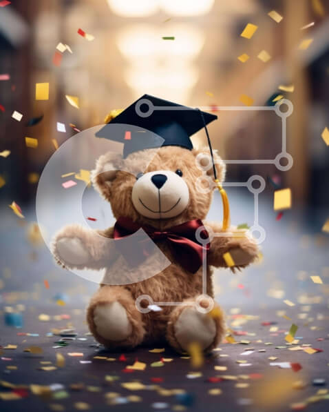 Intra Συλλεκτικό Ξύλινο Παζλ Plywood  4mm - Εορτασμός αποφοίτησης Teddy Bear Σε Ξύλινο Κουτί - Διαστάσεις Puzzle: 10x10 cm – 25 κομμάτια