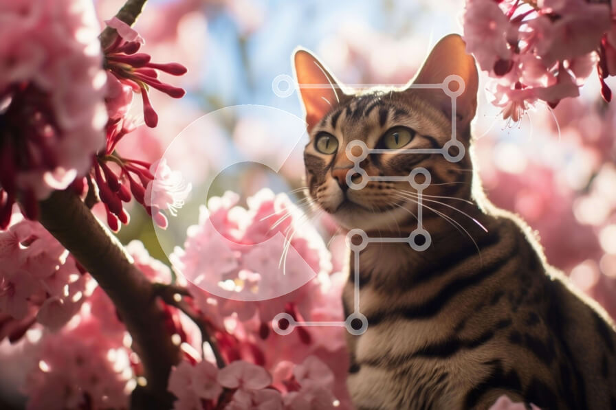 Σετ των 2 Intra Συλλεκτικό Ξύλινο Παζλ Plywood  4mm - Γάτα Βεγγάλης με ροζ άνθη Σε Ξύλινο Κουτί - Διαστάσεις: 10x10 cm – 25 κομμάτια