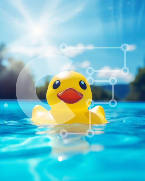 Σετ των 2 Intra Συλλεκτικό Ξύλινο Παζλ Plywood  4mm - Κίτρινη λαστιχένια πάπια που επιπλέει στην πισίνα Σε Ξύλινο Κουτί - Διαστάσεις: 10x10 cm – 25 κομμάτια