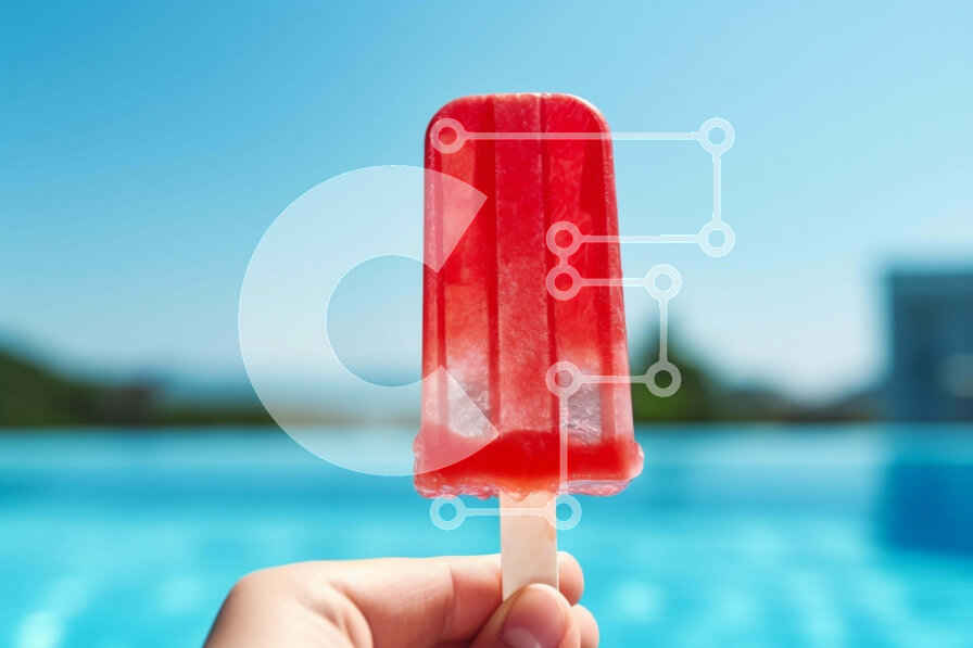 Σετ των 2 Intra Συλλεκτικό Ξύλινο Παζλ Plywood  4mm - Χέρι που κρατά Κόκκινο παγωτό Popsicle δίπλα στην πισίνα Σε Ξύλινο Κουτί - Διαστάσεις: 10x10 cm – 25 κομμάτια