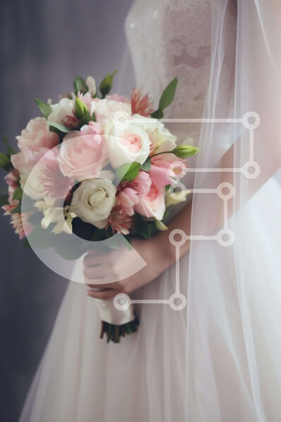 Intra Συλλεκτικό Ξύλινο Παζλ Plywood  4mm - Μπουκέτο κρατώντας νύφη με ροζ και λευκά τριαντάφυλλα Σε Ξύλινο Κουτί - Διαστάσεις Puzzle: 10x10 cm – 25 κομμάτια