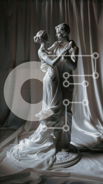 Intra Συλλεκτικό Ξύλινο Παζλ Plywood  4mm - Ρομαντικό λευκό άγαλμα του χορευτικού ζευγαριού Σε Ξύλινο Κουτί - Διαστάσεις Puzzle: 10x10 cm – 25 κομμάτια