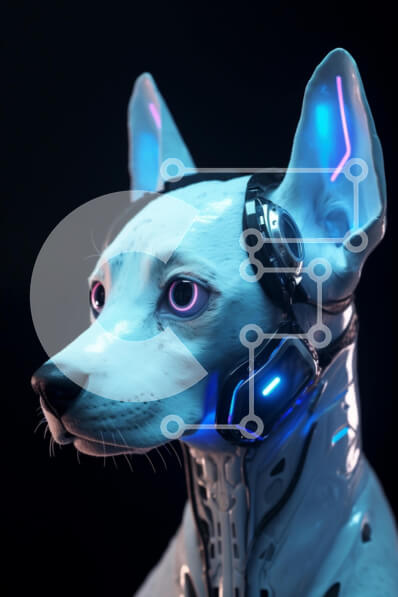 Σετ των 2 Intra Συλλεκτικό Ξύλινο Παζλ Plywood  4mm - Φουτουριστικό λευκό σκυλί με φωτισμένα μάτια Σε Ξύλινο Κουτί - Διαστάσεις: 10x10 cm – 25 κομμάτια