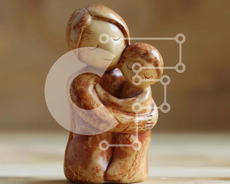 Intra Συλλεκτικό Ξύλινο Παζλ Plywood  4mm - Ξύλινο ειδώλιο μητέρας και παιδιού Σε Ξύλινο Κουτί - Διαστάσεις Puzzle: 10x10 cm – 25 κομμάτια