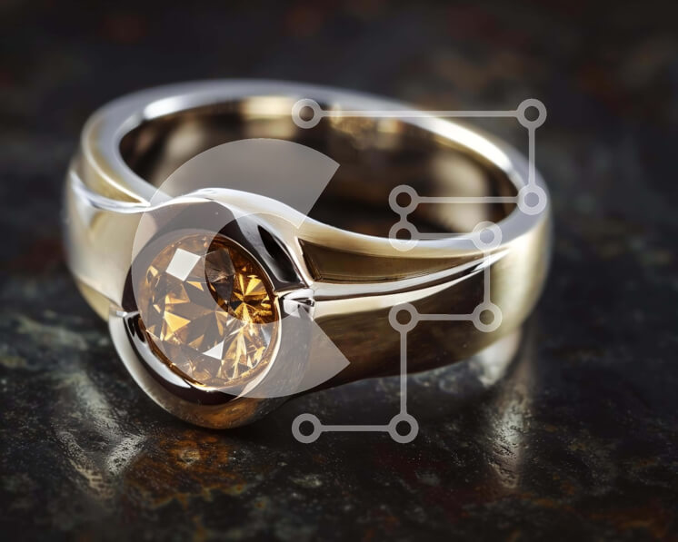 Σετ των 2 Intra Συλλεκτικό Ξύλινο Παζλ Plywood  4mm - Χρυσό και ασημένιο δαχτυλίδι με πορτοκαλί διαμάντι Σε Ξύλινο Κουτί - Διαστάσεις: 10x10 cm – 25 κομμάτια