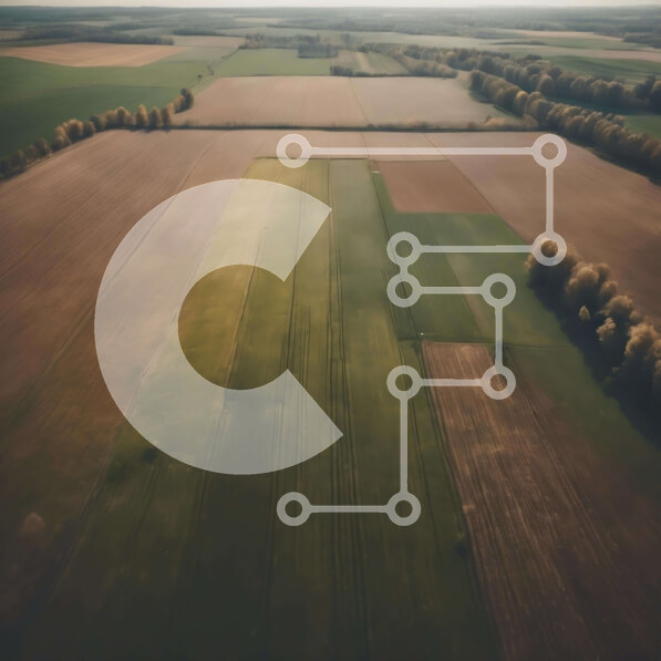 Intra Συλλεκτικό Ξύλινο Παζλ Plywood  4mm - Εναέρια άποψη του πράσινου πεδίου με καλλιέργειες και αγροκτήματα Σε Ξύλινο Κουτί - Διαστάσεις: 10x10 cm – 25 κομμάτια