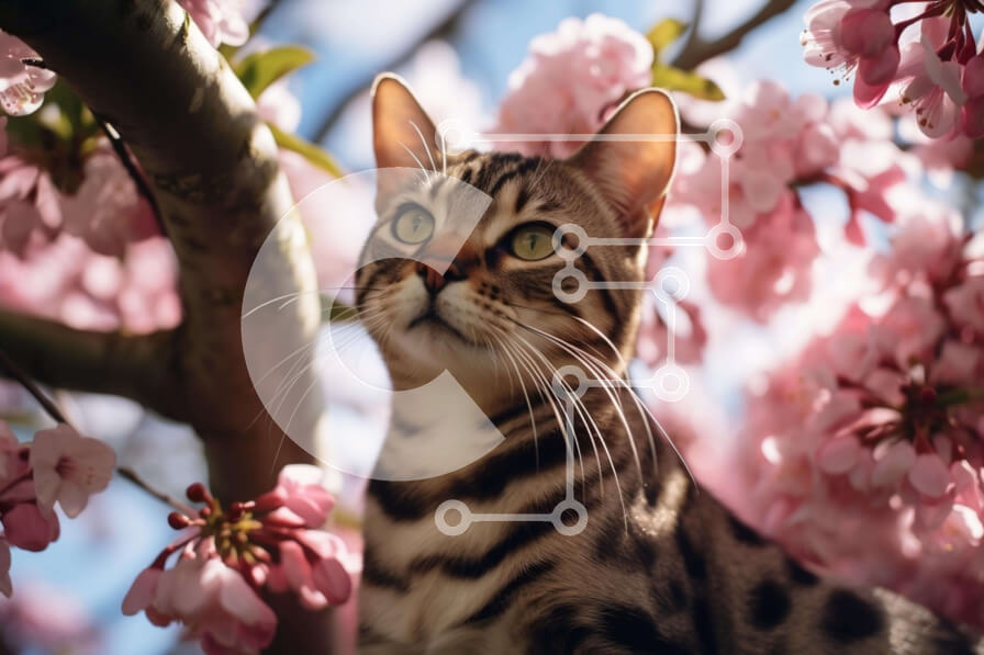 Σετ των 2 Intra Συλλεκτικό Ξύλινο Παζλ Plywood  4mm - Γάτα Βεγγάλης σε δέντρο με ροζ άνθη Σε Ξύλινο Κουτί - Διαστάσεις: 10x10 cm – 25 κομμάτια