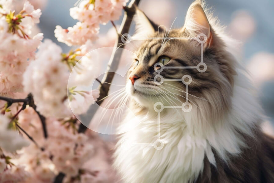 Σετ των 2 Intra Συλλεκτικό Ξύλινο Παζλ Plywood  4mm - Περίεργη γάτα που περιβάλλεται από ροζ άνθη Σε Ξύλινο Κουτί - Διαστάσεις: 10x10 cm – 25 κομμάτια