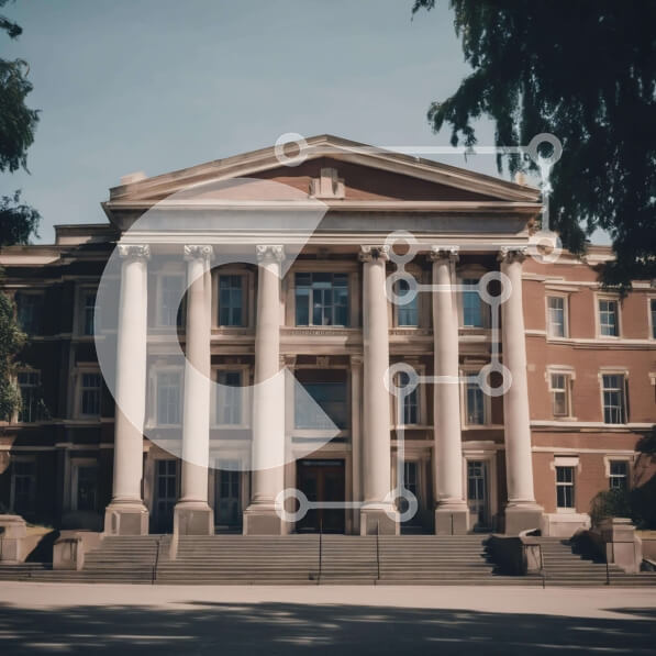 Intra Συλλεκτικό Ξύλινο Παζλ Plywood  4mm - Μεγάλο τούβλο κτίριο με κολώνες και δέντρα Σε Ξύλινο Κουτί - Διαστάσεις Puzzle: 10x10 cm – 25 κομμάτια