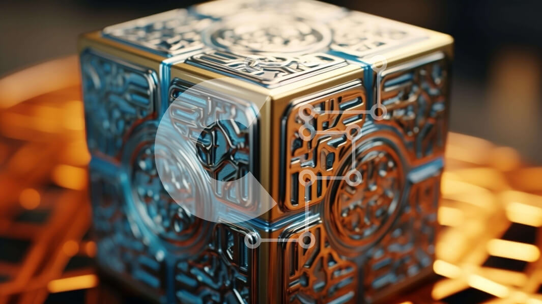 Intra Συλλεκτικό Ξύλινο Παζλ Plywood  4mm - Ασημένιος και χρυσός κύβος σε σιδερένιο τραπέζι Σε Ξύλινο Κουτί - Διαστάσεις: 10x10 cm – 25 κομμάτια