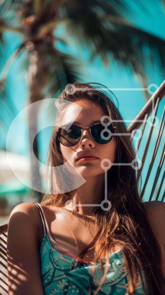 Intra Συλλεκτικό Ξύλινο Παζλ Plywood  4mm - Νεαρή γυναίκα που χαλαρώνει στην αιώρα στην παραλία Σε Ξύλινο Κουτί - Διαστάσεις Puzzle: 10x10 cm – 25 κομμάτια