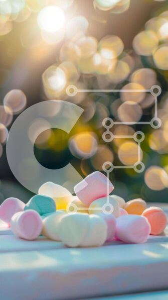 Intra Συλλεκτικό Ξύλινο Παζλ Plywood  4mm - Πολύχρωμα Marshmallows σε ξύλινο τραπέζι Σε Ξύλινο Κουτί - Διαστάσεις: 10x10 cm – 25 κομμάτια