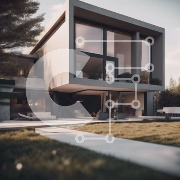 Intra Συλλεκτικό Ξύλινο Παζλ Plywood  4mm - Μοντέρνο σπίτι με μεγάλα παράθυρα σε μια περιοχή με γρασίδι Σε Ξύλινο Κουτί - Διαστάσεις Puzzle: 10x10 cm – 25 κομμάτια