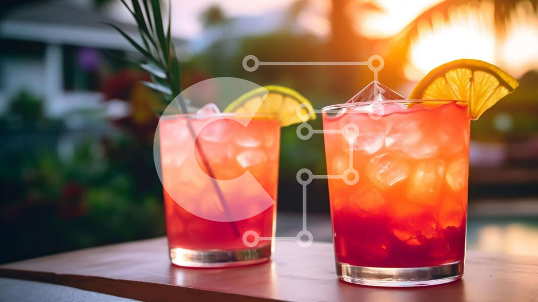 Σετ των 2 Intra Συλλεκτικό Ξύλινο Παζλ Plywood  4mm - Κόκκινα αλκοολούχα ποτά σε ξύλινο τραπέζι στο ηλιοβασίλεμα Σε Ξύλινο Κουτί - Διαστάσεις: 10x10 cm – 25 κομμάτια