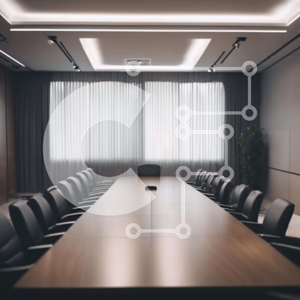 Intra Συλλεκτικό Ξύλινο Παζλ Plywood  4mm - Κενή αίθουσα συνεδριάσεων με μακρύ τραπέζι και μαύρες καρέκλες Σε Ξύλινο Κουτί - Διαστάσεις Puzzle: 10x10 cm – 25 κομμάτια