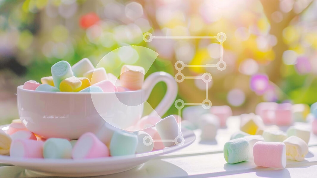 Σετ των 2 Intra Συλλεκτικό Ξύλινο Παζλ Plywood  4mm - Πολύχρωμα Marshmallows σε λευκό κύπελλο Σε Ξύλινο Κουτί - Διαστάσεις: 10x10 cm – 25 κομμάτια