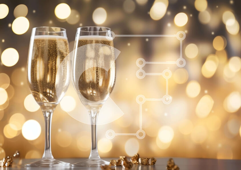 Intra Συλλεκτικό Ξύλινο Παζλ Plywood  4mm - Εορταστικά φλάουτα σαμπάνιας με χρυσή διακόσμηση Σε Ξύλινο Κουτί - Διαστάσεις Puzzle: 10x10 cm – 25 κομμάτια