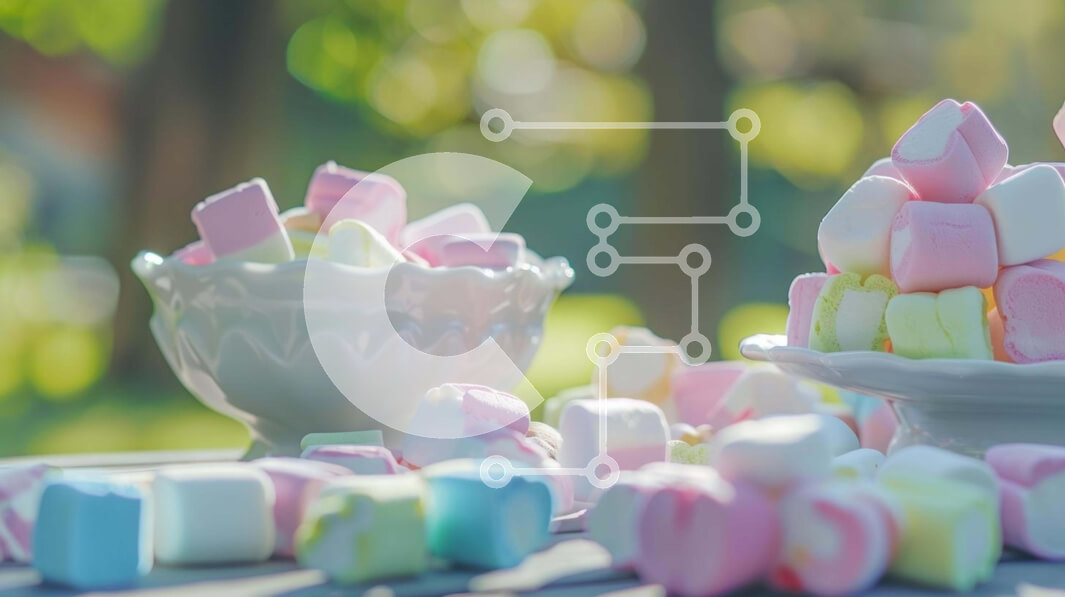 Σετ των 2 Intra Συλλεκτικό Ξύλινο Παζλ Plywood  4mm - Πολύχρωμα Marshmallows σε λευκό μπολ σε εξωτερικούς χώρους Σε Ξύλινο Κουτί - Διαστάσεις: 10x10 cm – 25 κομμάτια