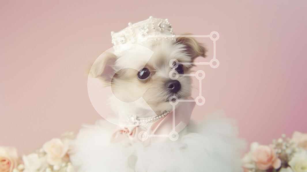 Σετ των 2 Intra Συλλεκτικό Ξύλινο Παζλ Plywood  4mm - Κομψό λευκό σκυλί με ροζ φόρεμα και τιάρα Σε Ξύλινο Κουτί - Διαστάσεις: 10x10 cm – 25 κομμάτια