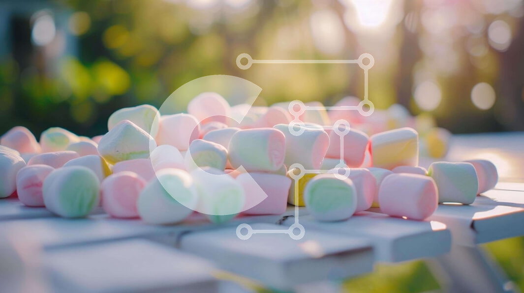 Σετ των 2 Intra Συλλεκτικό Ξύλινο Παζλ Plywood  4mm - Πολύχρωμα Marshmallows σε υπαίθριο τραπέζι Σε Ξύλινο Κουτί - Διαστάσεις: 10x10 cm – 25 κομμάτια