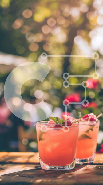 Intra Συλλεκτικό Ξύλινο Παζλ Plywood  4mm - Ροζ ποτά με φρέσκα φύλλα μέντας σε εξωτερικό περιβάλλον Σε Ξύλινο Κουτί - Διαστάσεις: 10x10 cm – 25 κομμάτια