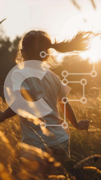 Intra Συλλεκτικό Ξύλινο Παζλ Plywood  4mm - Νεαρό κορίτσι που τρέχει μέσα από το ψηλό γρασίδι στο ηλιοβασίλεμα Σε Ξύλινο Κουτί - Διαστάσεις Puzzle: 10x10 cm – 25 κομμάτια