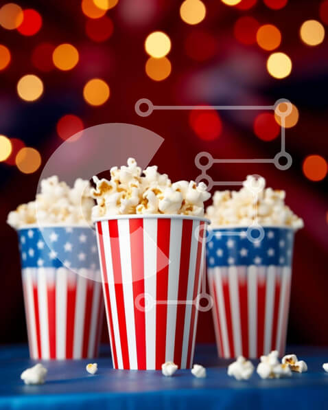 Intra Συλλεκτικό Ξύλινο Παζλ Plywood  4mm - Κύπελλα ποπ κορν με αμερικανική σημαία σε ένα πάρτι ή μια γιορτή Σε Ξύλινο Κουτί - Διαστάσεις: 10x10 cm – 25 κομμάτια